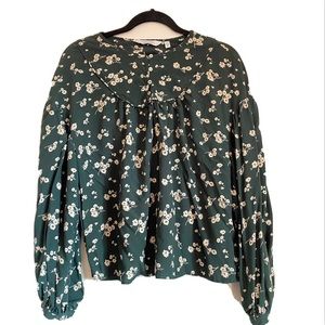 Los Angeles Atelier & Other Stories Womens Size 6 Green Floral Blouse Top Flowey